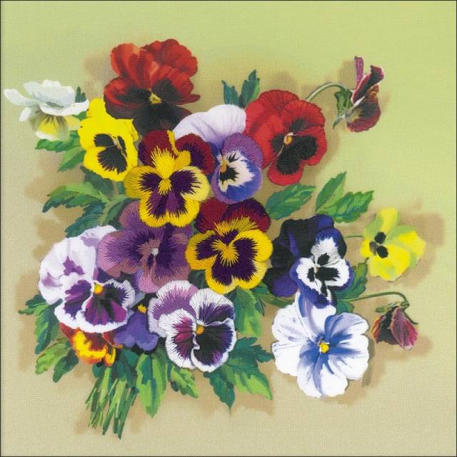 Pansies - Stamped Satin Stitch Kit 7.75" x 7.75"