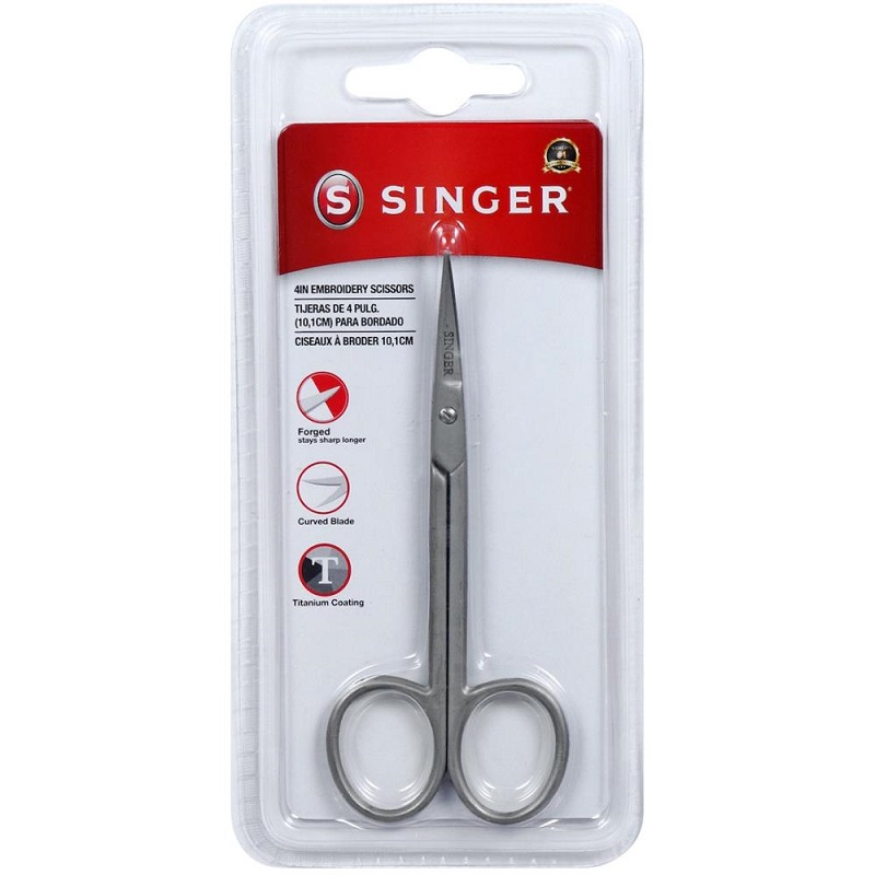 Singer Curved Embroidery Scissors 4" Titanium Coated Stitch