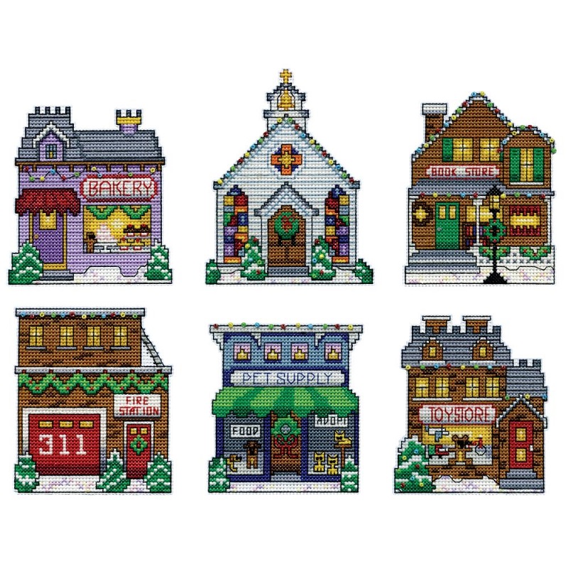 christmas-village-14-count-plastic-canvas-ornament-kit-3-5-x4-5-set-of-6-stitch-it-central for Free Printable Plastic Canvas Christmas Village Patterns Christmas Village (14 Count) - Plastic Canvas Ornament Kit 3.5