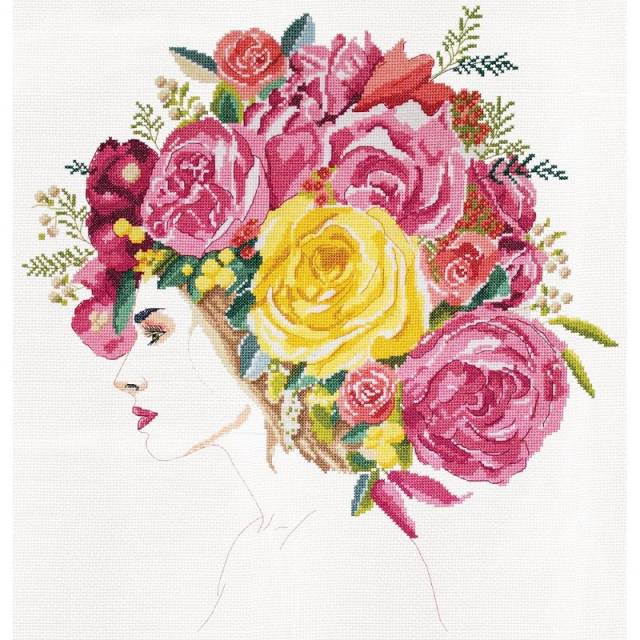 Flowers In Her Hair (14 Count) - Cross Stitch Kit 16"X16"