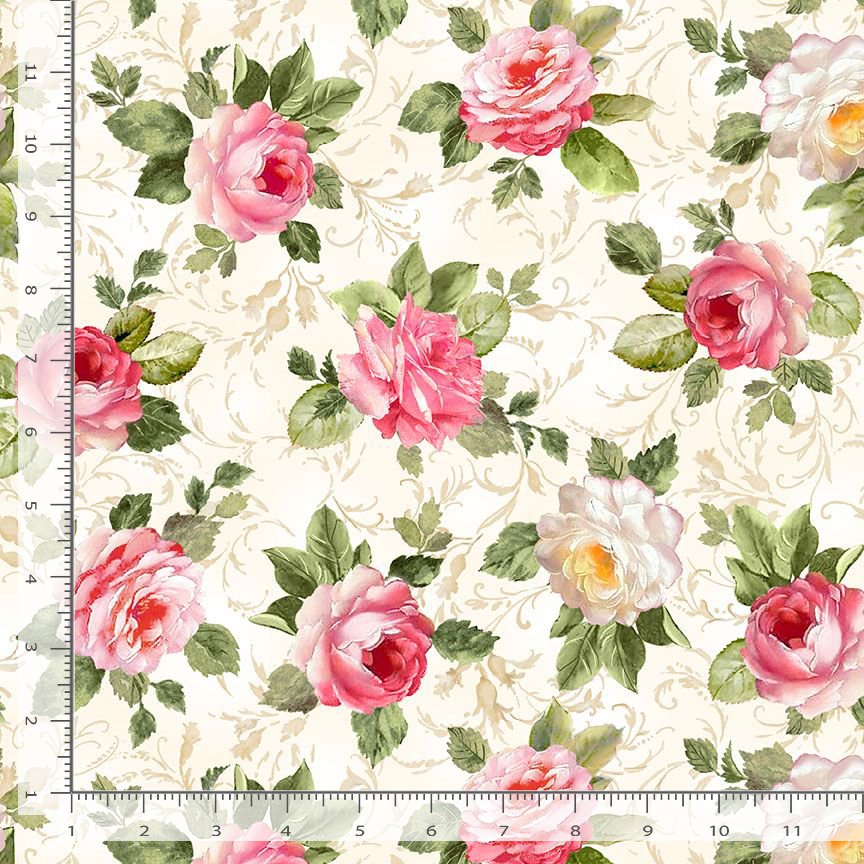 Romance - Cream Single Roses # CD1720-CREAM - Quilting Fabric: Stitch ...