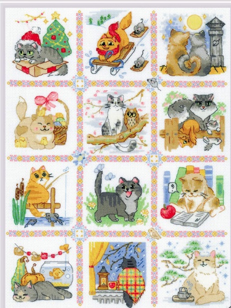 Kit De Point De Croix 'Cats' Sur Toile 14ct - Thème Animaux, Neuf