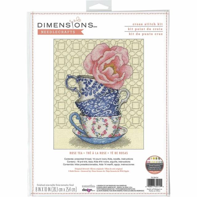 Dimensions Rose Tea (14 Count) - Cross Stitch Kit 8"X10