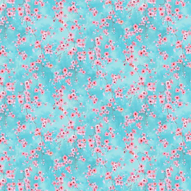 Flourish - Blue Cherry Blossoms CD2587-BLUE - Quilting Fabric