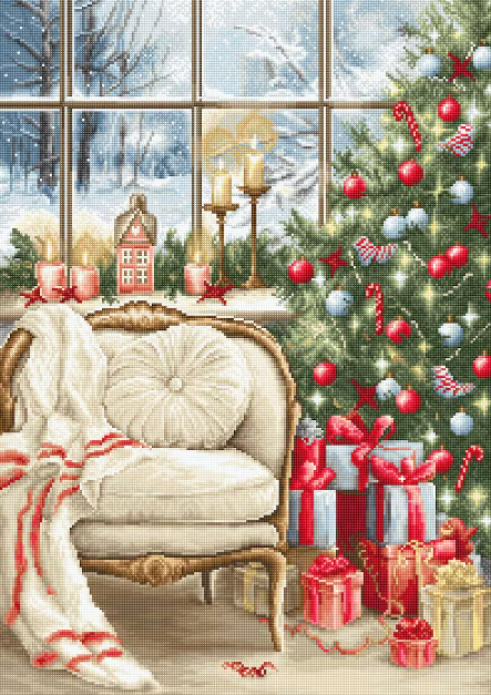 クリスマス bg Christmas Interior Design B599 (18 Count) - Counted Cross Stitch