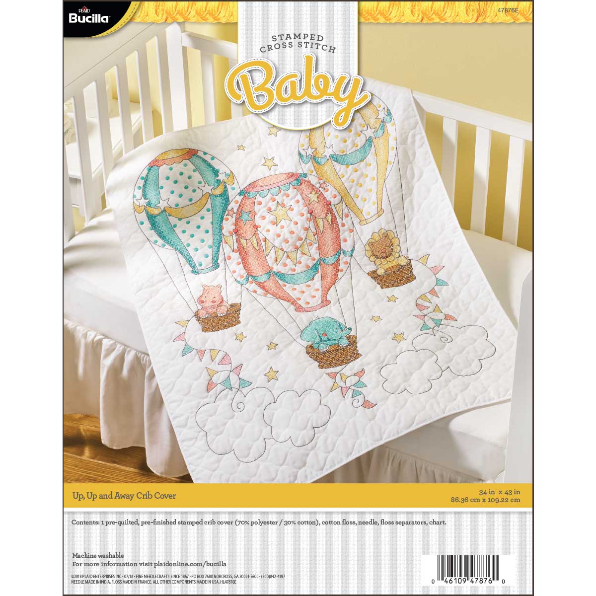 Bucilla Up Up and Away Baby Crib Cover Stamped Cross Stitch Kit