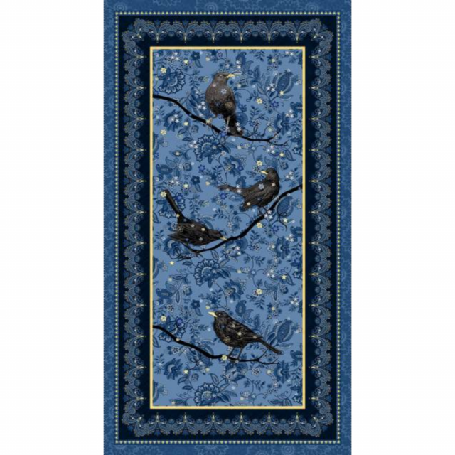 Blackbirds Calling - Navy 24" Panel 3209P-77- Quilting Fabric