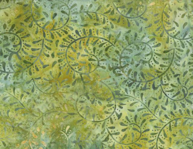 Curling Leaves Green/Gold Batik 1400-22135-759 - Quilting Fabric