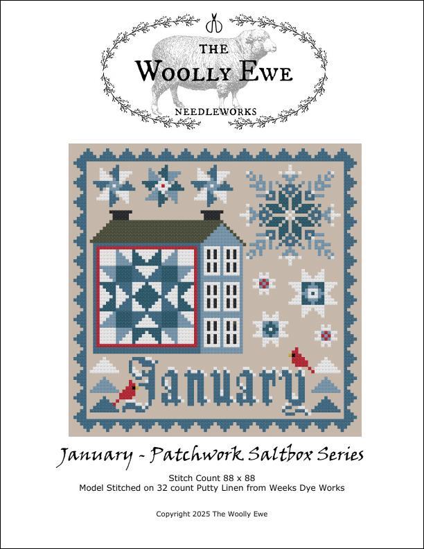 January Patchwork Saltbox - Cross stitch Chart: Stitch-It Central