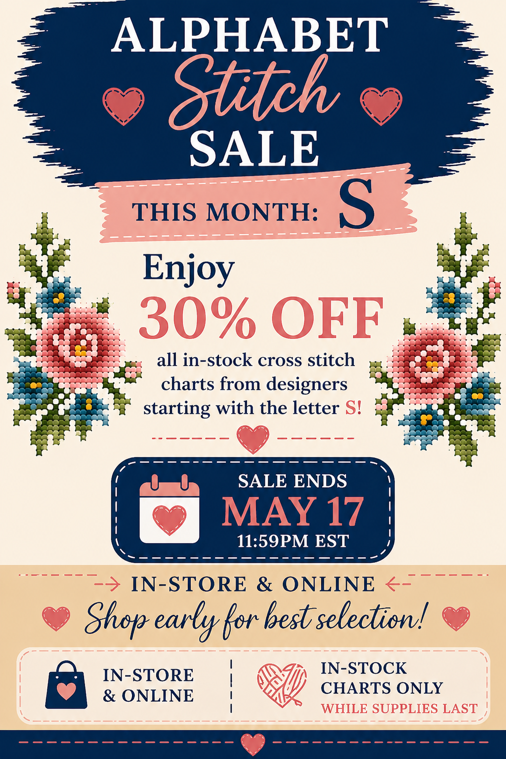 Alphabet Stitch Sale - Save up to 30% off in Stock Cross Stitch Charts - Ends May 17