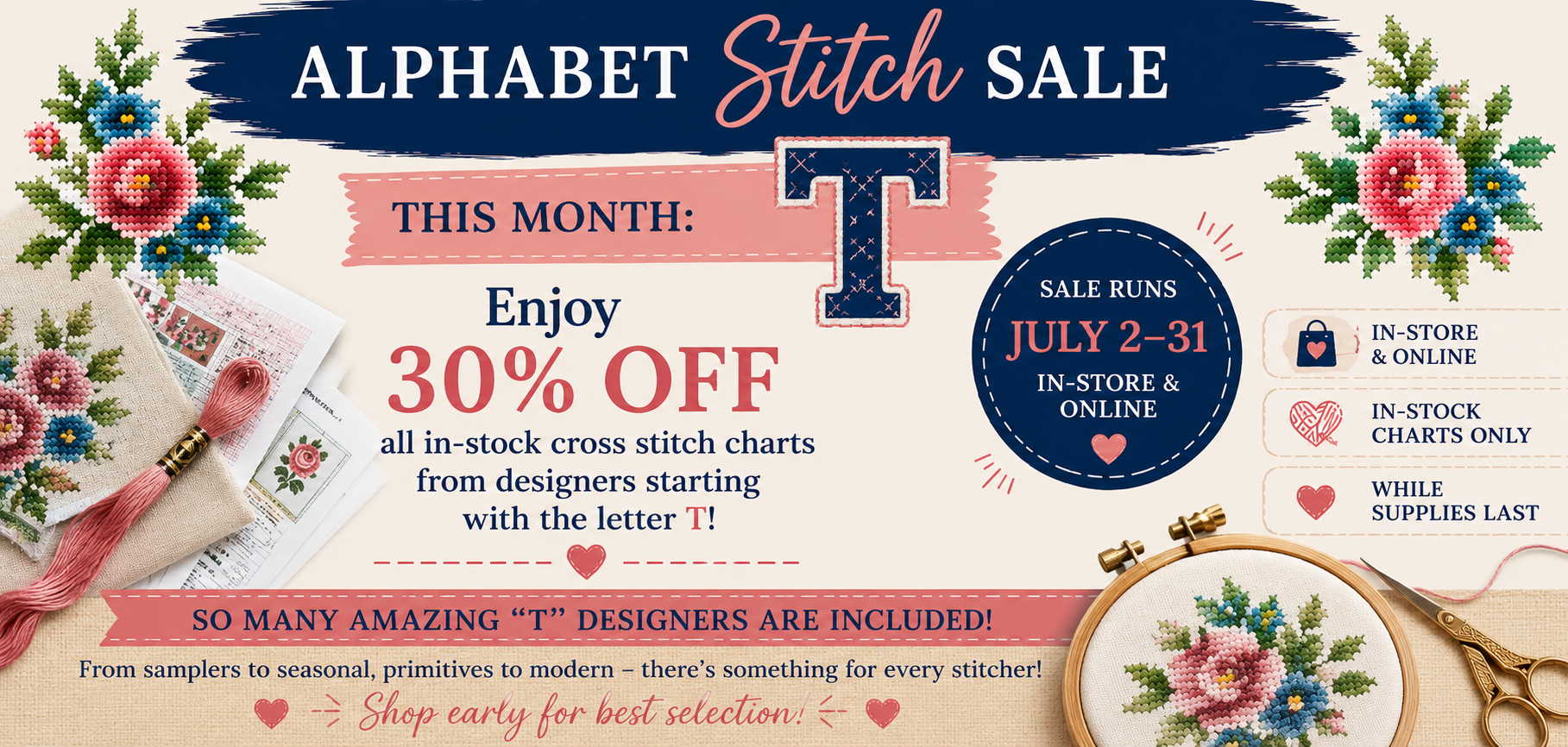 Alphabet Stitch Sale - Letter T Designers on Sale for 30% Off - Ends July 2026