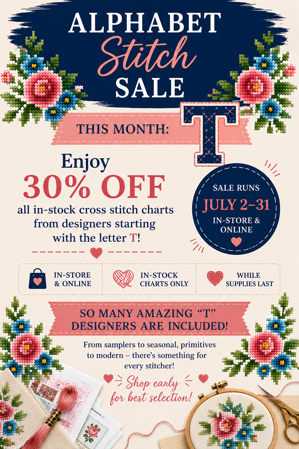Alphabet Stitch Sale - Letter T Designers on Sale for 30% Off - Ends July 2026