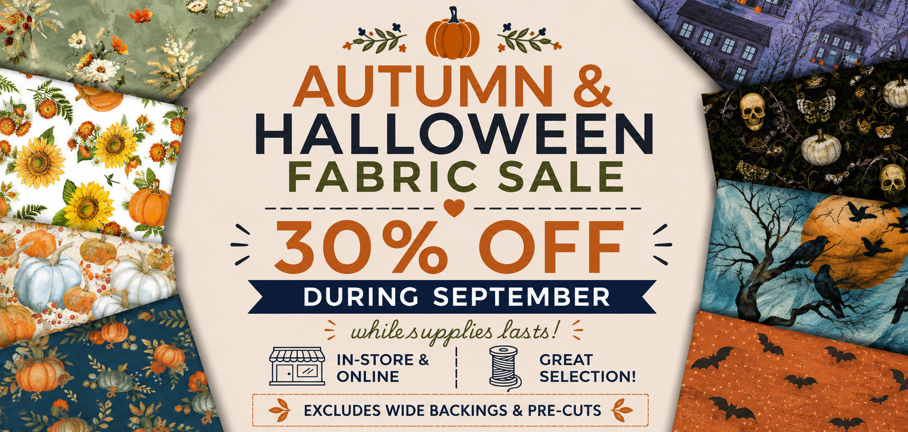 Autumn & Halloween Quilting Fabric Sale - Save 30% - Ends September 30