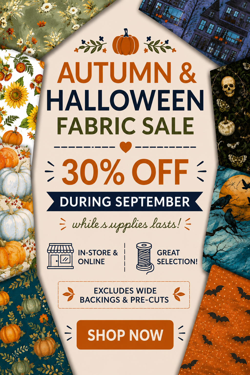 Autumn & Halloween Quilting Fabric Sale - Save 30% - Ends September 30